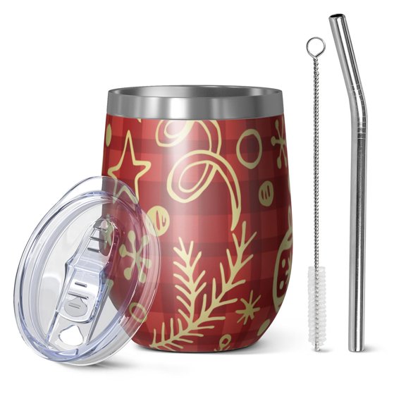 Christmas 12oz Stainless Steel Insulated Wine Tumbler with Lid and Straw – Double Wall Vacuum Mug for Hot & Cold Drinks, 304 Steel Interior, Sweat-Free Design