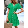 thumbnail image 3 of Vestido de verano KIRUNDO 2025 con botones y cuello en V, encaje verde S, 3 of 7