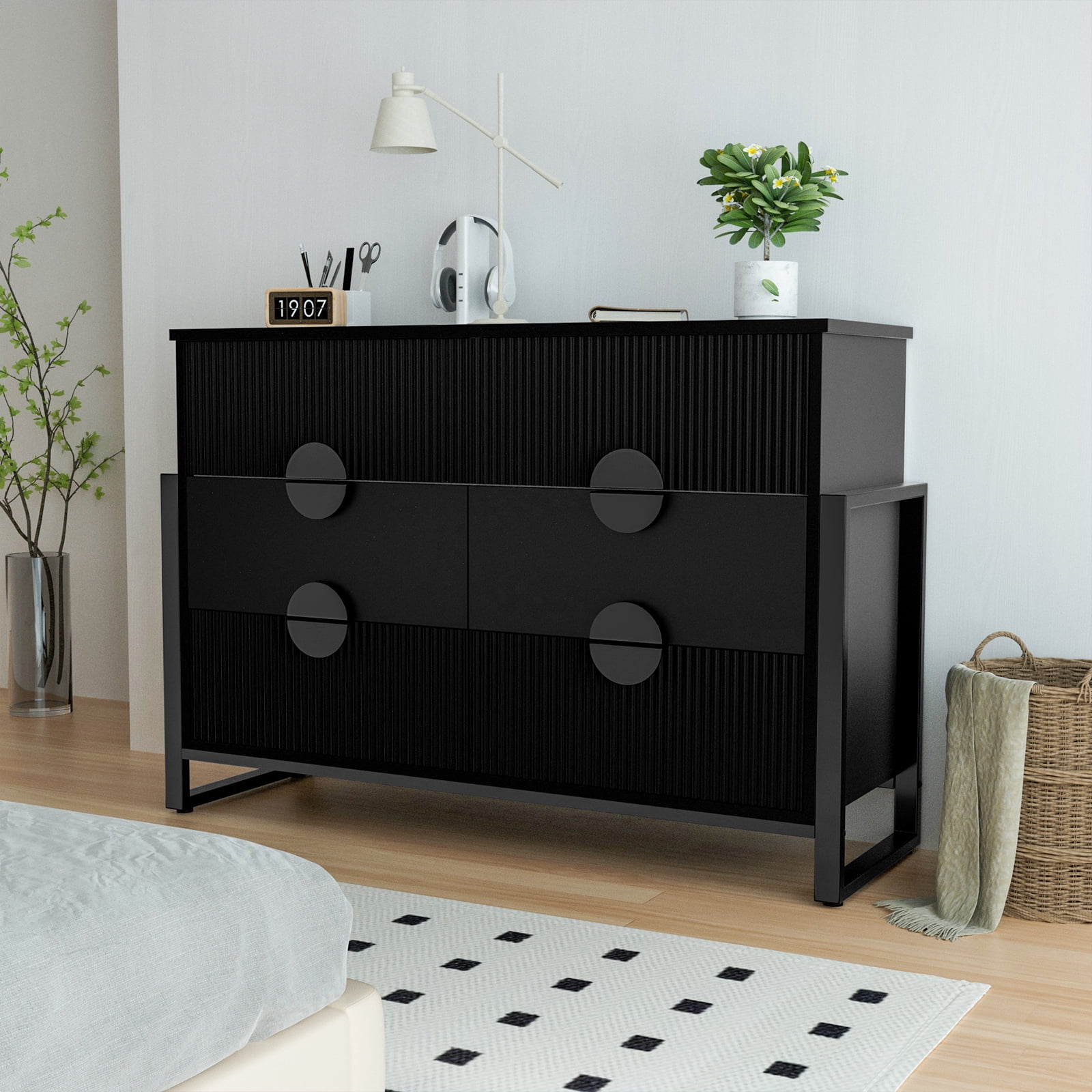 LGHM 6 Drawer Dresser, Chest of Drawers for Bedroom Living Room, Black