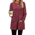 thumbnail image 2 of Fgnfyis Women's Long Sleeve T-Shirt Soft Casual Loose Fit Pocket Detail Flip Hem Comfortable Basic Top for Everyday Wear Red XL, 2 of 4