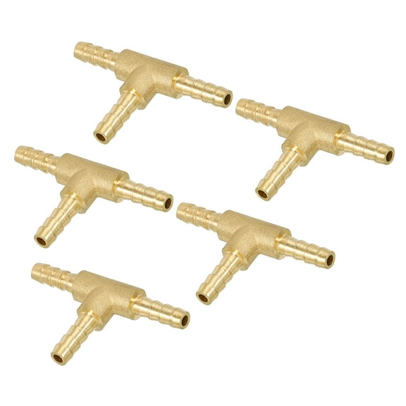 Uxcell 5Pcs 5/32" Barb Tee Fitting 3 Way Union T Brass Hose Barbed Lightweight