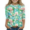 Abcomgle Girls 3/4 Sleeve Shirts Crewneck 3/4 Sleeve Daisy Flower Print Tops Summer Fashion Cotton Linen Toddler Girls T-Shirts Cute Girls Blouse,7-8 Years