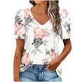 thumbnail image 1 of Birdeem Mode Femmes Décontracté Manches Bouffantes Manches Courtes Col en V Hauts Imprimés Blouse, 1 of 4