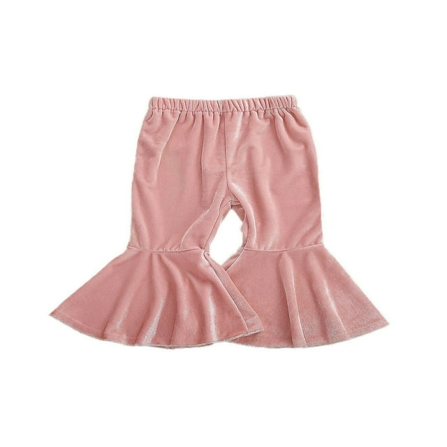 Toddler Baby Girls Flare Pants Velvet Bell Bottom Pants Ruffle Leggings Solid Stretchy Flare Pants