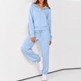 thumbnail image 2 of Women's 2 Piece Fall Active Sets Loose Fit Zip Front Hooded Track Top Drawstring Jogging Pants Athletic Daily Outfits Light Blue XL, 2 of 6