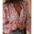 thumbnail image 6 of Women Floral Long Sleeve Button Up Blouse V Neck Dressy Casual Elegant Work Shirt Blouse Flower Color XL, 6 of 9