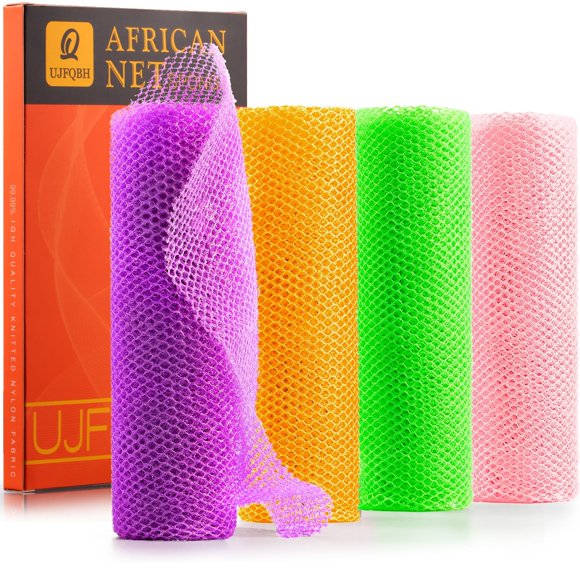 Esponja de baño UJFQBH African Net Long Net exfoliante x4 (morado, naranja, verde, rosa)
