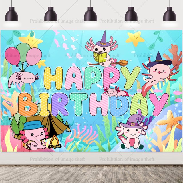 Cartoon Pink Axolotl Theme Cute Children's Birthday Party Disposable Plate Paper Cup Tissue Tablecloth Tableware Gift Prop Decor backdrop1.8x1.2m 1pc Other