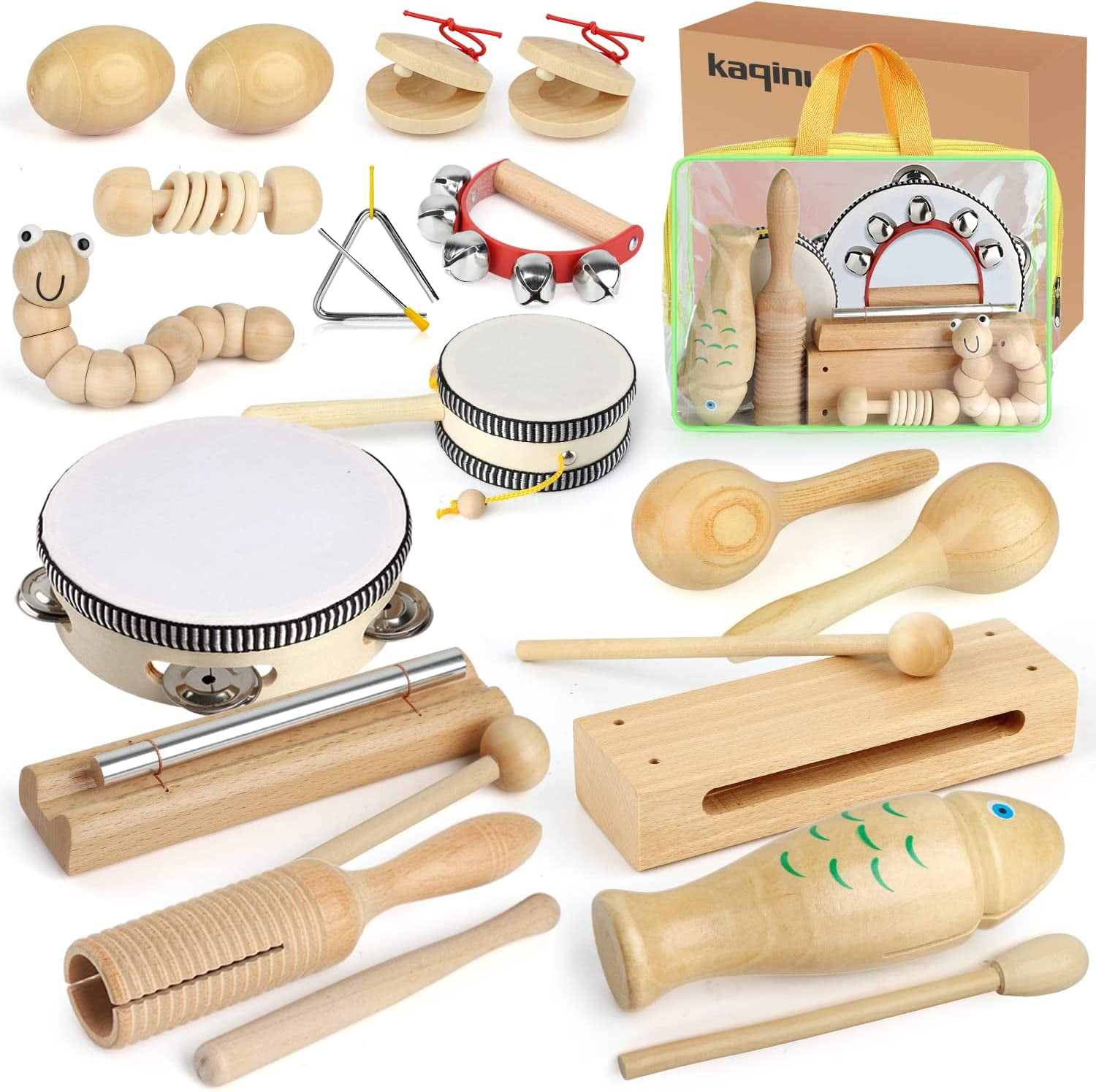 Kids Musical Instruments, 21 Packs Toddlers 100 Natural Wooden Music
