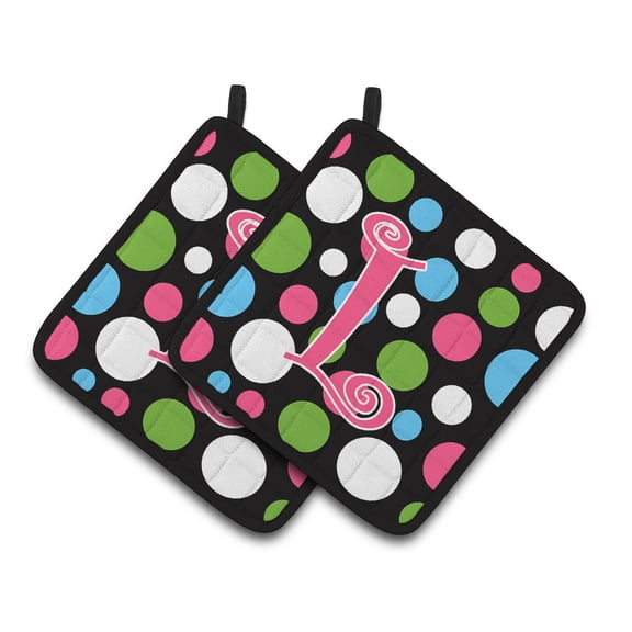 Monogram Initial L Polkadots and Pink Pair of Pot Holders