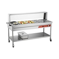 VEVOR Commercial Food Warmer, 8 Pans   2 Pots Electric Steam Table, 1800W Professional Buffet Catering Food Warmer with Shield Undershelf Wheels, Stainless Steel Server