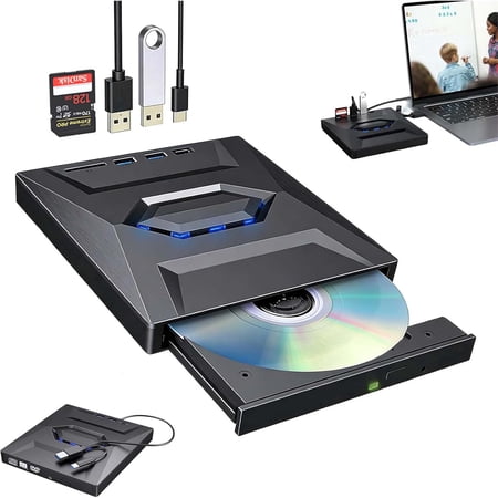External Blu Ray Drive 7 In 1 Portable Blu Ray Burner Dvd Player Usb 3 0 Type C Cd Rw Optical Drive For Laptop Desktop Support Bdxl