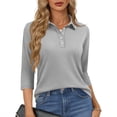 thumbnail image 2 of Qwertyu Polo Shirts for Women 3/4 Sleeve Tops Golf Tees Button Collared Cotton Shirt Business Casual Gray XL, 2 of 5
