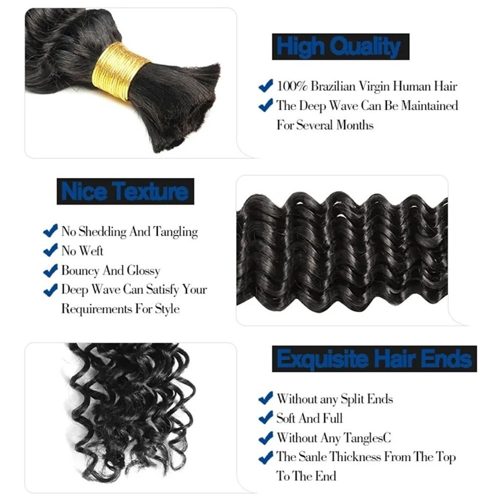 Curly Bulk Hair Bundles for Braiding 2 Bundles No Weft Deep Wave Human Hair Extensions