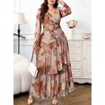 thumbnail image 6 of Multicolor Floral Print Wrap Dress With Ruffle Hem And Cinched Waist For Women, 6 of 6