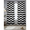 thumbnail image 3 of Black Moire Ombre Semi Sheer Curtains 108 Inch Length 2 Panels Set, Water Ripple Stripe Farmhouse Sheer Kitchen Curtain Privacy Voile Window Curtain for Living Room Bedroom Rod Pocket Drapes, 3 of 7