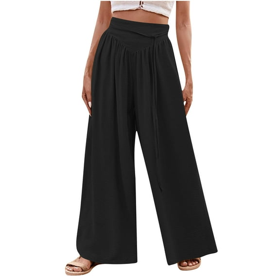 Casual Pants for Womens Elastic Waist Fashion Plus Size Casual Pants High Waist Adjustable Lace Loose Nine-point Pants Up to 65% off!