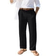 thumbnail image 5 of Mens Linen Cotton Casual Pants, Lightweight Straight Leg Lounge Pants with Button Waist & Side Pockets, Loose Fit Summer Beach Yoga Trousers for Men, Comfortable Relaxed Fit Paperbag Trousers Black L, 5 of 10
