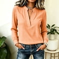 thumbnail image 4 of Qgtaibl Womens Gingham Blouses Split Stand Collar V Neck Long Sleeve Plaid Tops Plus Size Loose Fit Breathable Daily Office Shirts Orange S, 4 of 5