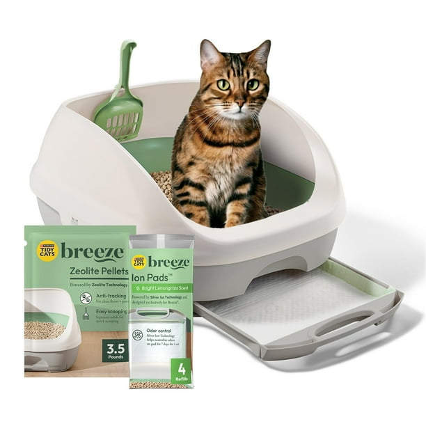Sistema de Caja de Arena para Gatos, Kit de iniciación de Sistema , Caja de Arena, pellets y Almohadillas