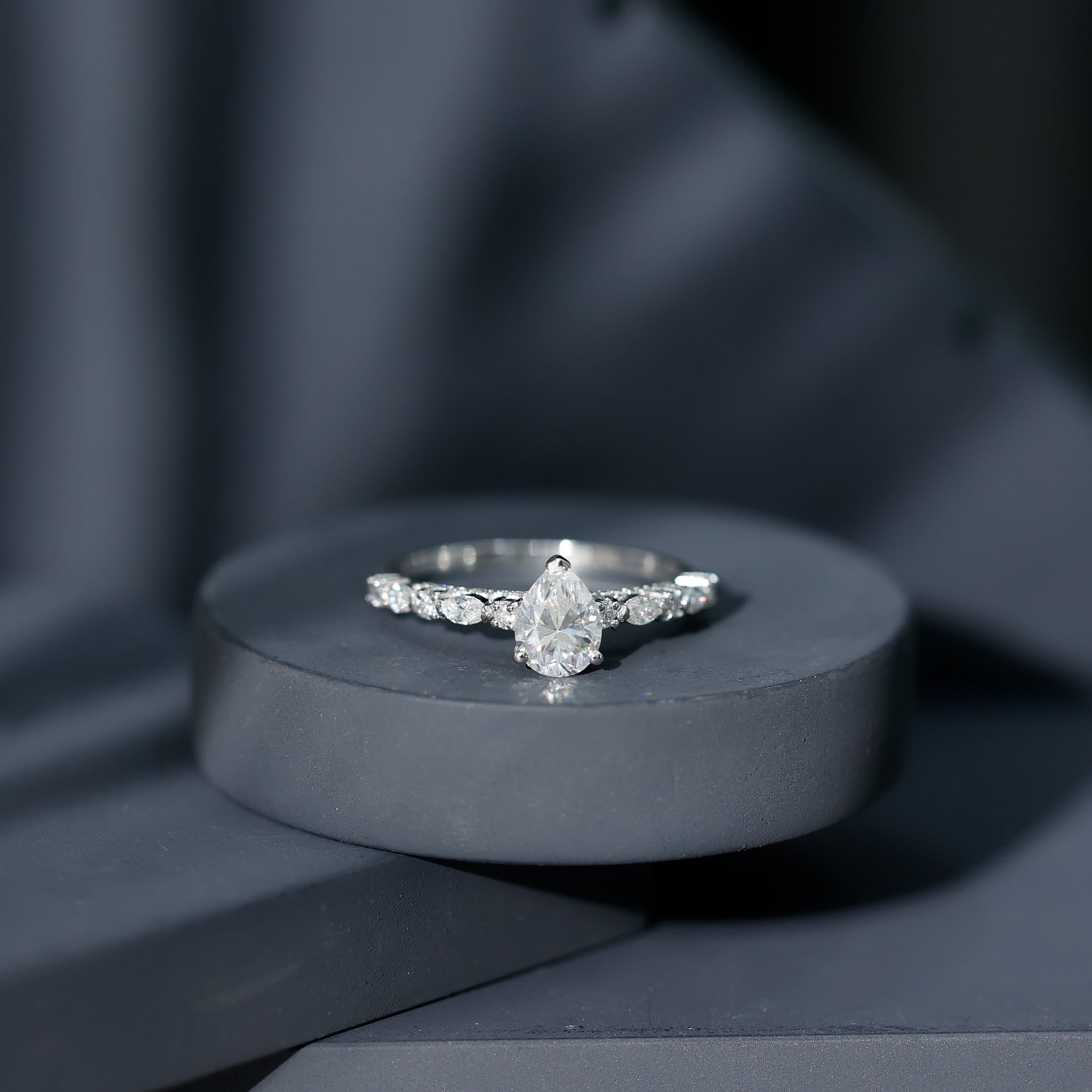 Rosec Jewels Pear Shaped Moissanite Solitaire Engagement Ring for Women - 1 Ct - 6X8 mm - D-VS1 Grade, 10K White Gold, US 5.00