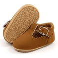 thumbnail image 2 of Baby Girls Hard-Sole Brown Suede Scalloped Mary Jane Shoes T-Strap 6-12M Size 2, 2 of 2