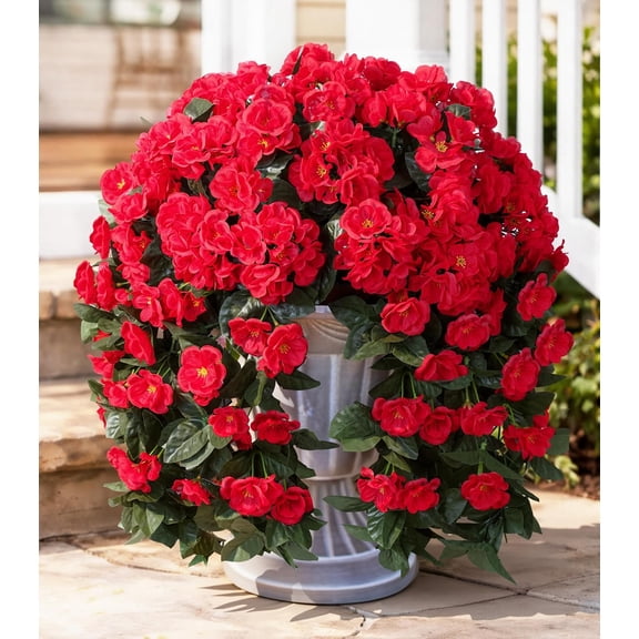 Ivydale Fake Geraniums Artificial Flowers for Outdoors Spring Plants Decor, 2 PCS Red Faux Hanging Flowers Outdoor Realistic Silk Geraniums Vines UV Resistant for Outside Planters Porch Patio Garden