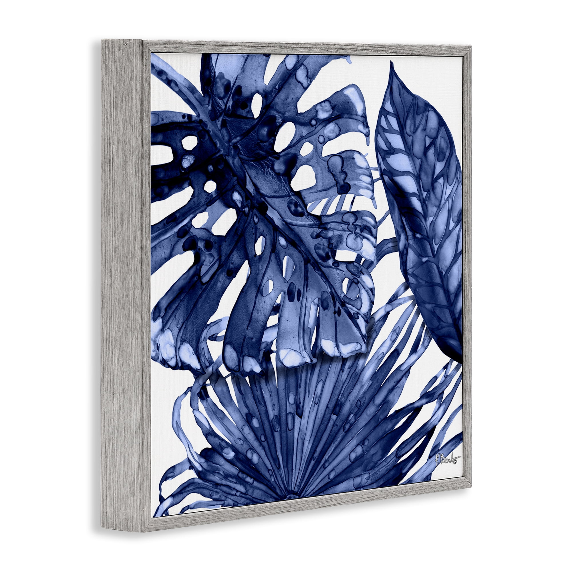 Stupell Industries Blue Hued Palms Botanical & Floral Painting Gray Framed Art Print Wall Art, 12 x 12