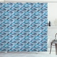 thumbnail image 1 of Marine Shower Curtain, Graphic Fish Silhouettes on Sea Inspired Background Underwater Life, Fabric Bathroom Set with Hooks, 69W X 75L Inches Long, Blue Navy Blue Dark Blue, by Ambesonne, 1 of 3