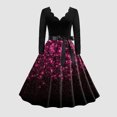 thumbnail image 2 of SZXZYGS Robes Midi pour Femmes Robes Formelles Fluides pour Femmes Robe de Fête Col en V Robe à Manches Longues Robe de Cocktail Robe Trapèze Évasée Robes de Soirée 2024, 2 of 3