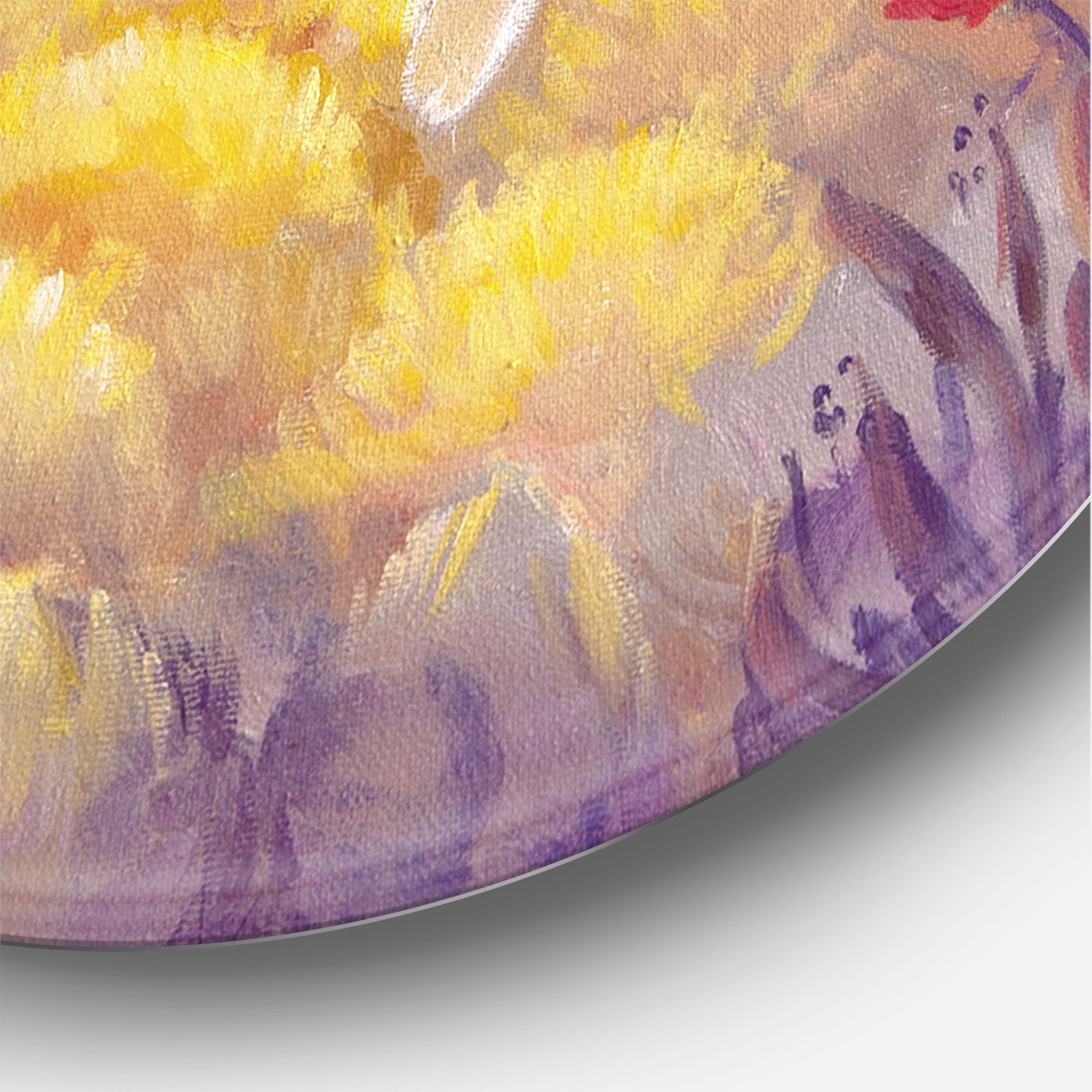Designart 'Little Bunny With Yellow Flowers' Traditional Circle Metal Wall Art 11x11 - Disc of 11