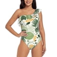 thumbnail image 2 of Picia Hawaiian Style Pattern Women's One Piece Swimsuits,One Shoulder Swimwear Asymmetric ,Ruffle Monokinis Bathing Suits,High Waisted Flattering Bathing Suits-Medium, 2 of 8