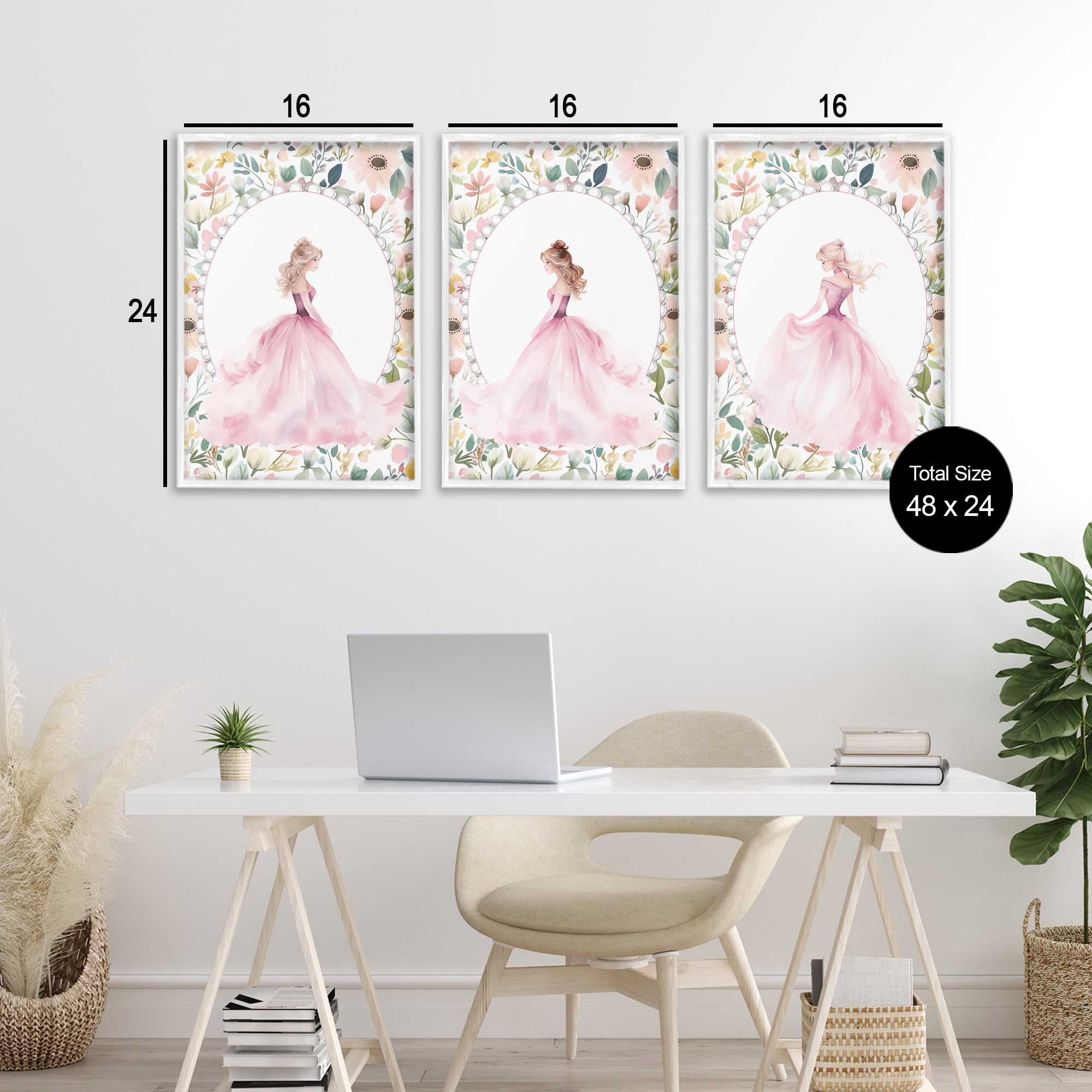 Stupell Industries Bordered Princess Love 3 Piece White Framed Giclee Art Set, design by Christine Simpson Art
