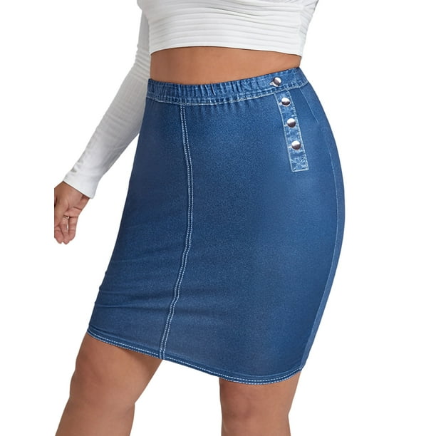 MAWCLOS Ladies Plus Size Short Skirts A Line Faux Denim Jean Skirt