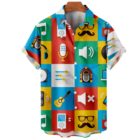 

MLFU Mens Musical Graphic Hawaiian Shirts with Chest Pocket Breathable Tops Regular & Big Man Sizes