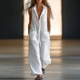 thumbnail image 2 of Chuancc Women's Casual Loose Overalls Jumpsuits One Piece Sleeveless Wide Leg Long Pant Rompers With Pockets White L, 2 of 7