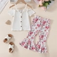 thumbnail image 2 of Coerni Toddler Baby Girl 2Pcs Summer Clothes Set Cold Shoulder Knit Ribbed Tops Floral Bell Bottom Outfits 1 to 5 Years, 2 of 9