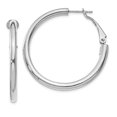 thumbnail image 1 of 14k White Gold 3x30mm Round Omega Back Hoop Earrings, 1 of 8