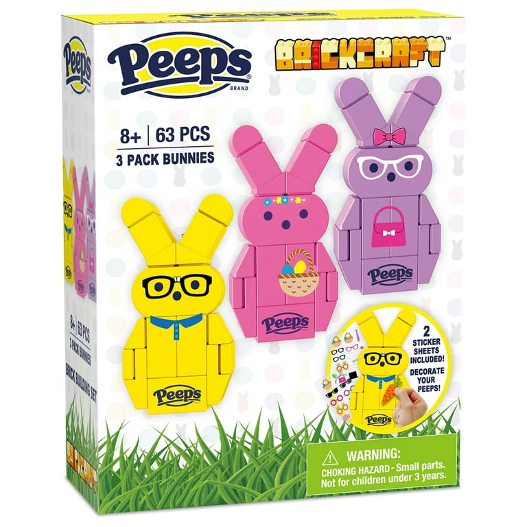 Brickcraft Peeps 3 Pack Bunnies - Yellow, Purple, Pink Brick