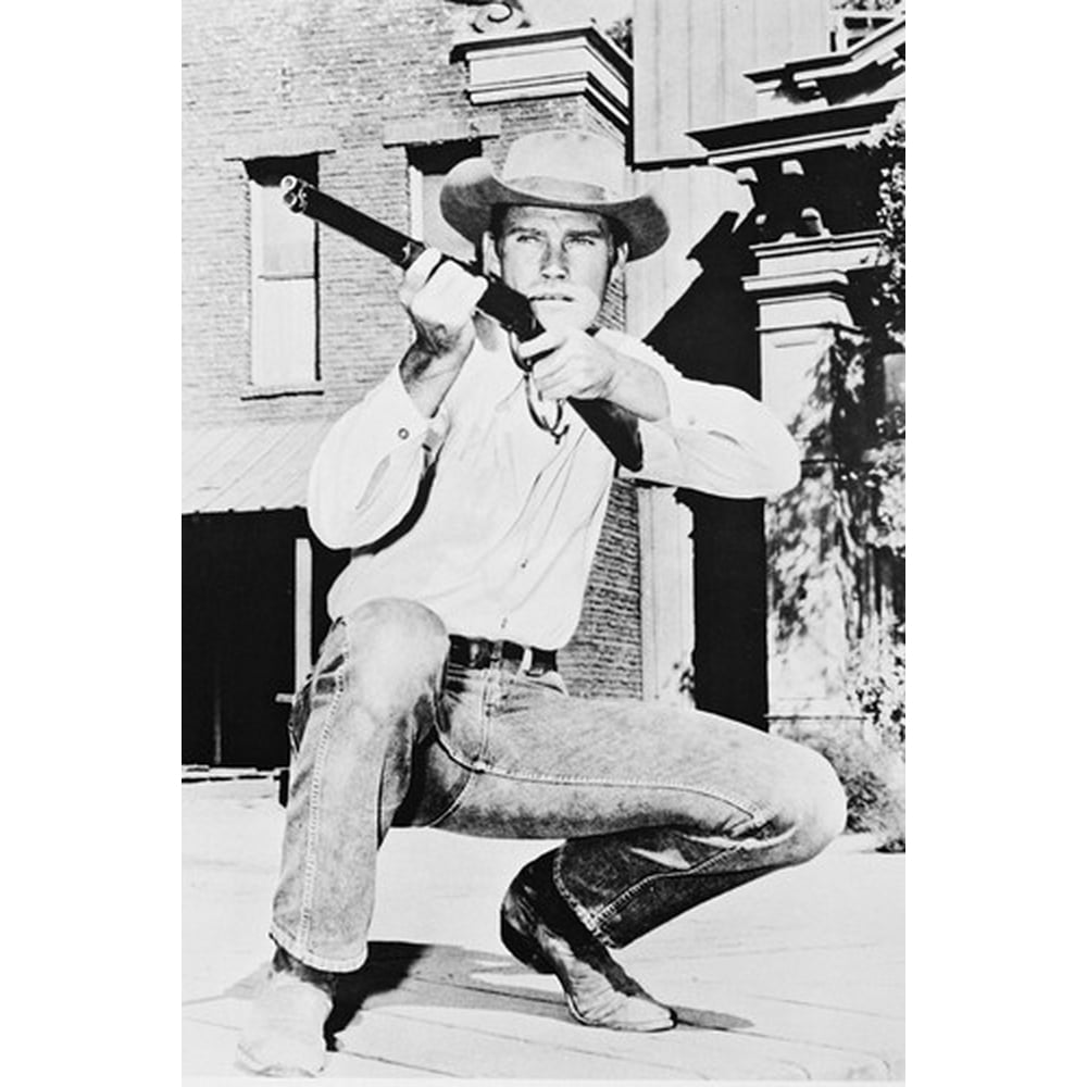 Chuck Connors as The Rifleman Lucas McCain crouching aiming rifle 24X36