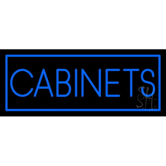 Blue Cabinets LED Neon Sign 10" Tall x 24" Wide - inches Black Square Cut Acrylic Backing, with Dimmer - Premium built indoor Sign for Storefront, Store interior, Exhibition, Decor.