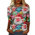 thumbnail image 2 of Jsaierl Christmas Shirts Women Plus Size Xmas Graphic Tees Loose Fit Round Neck T-shirt 3/4 Sleeve Tunic Blouse Tops Christmas Clothes, 2 of 5