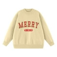 thumbnail image 5 of Fiaer Merry Christmas Women's Sweater Lined Warm Knitted Pullover Oversized Thermal Long Sleeve Loose Fit Crew Neck Warm Xmas Tops Beige M, 5 of 5