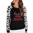 thumbnail image 1 of Sudadera de mujer con cuello redondo y dobladillo curvo con estampado navideño y manga larga con retazos, color negro XL, 1 of 6