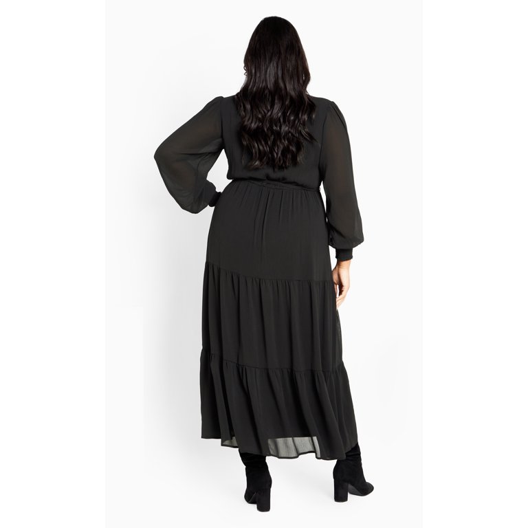 avenue plus size black dresses Avenue Plus Size 30/32 Black V-Neck Short Sleeve Maxi Dress for Women