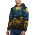 thumbnail image 3 of Pofeuu Oil Starry Sky Sunflower Print Mens Casual Hooded Collar Drawstring Hoodies Pullover Sweatshirts Casual Long Sleeve Shirts-X-Large, 3 of 7