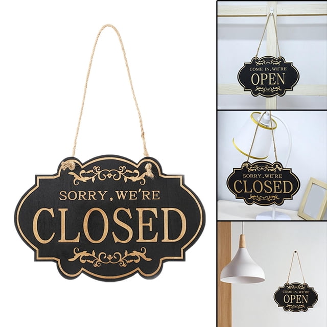 Señal de Doble Cara Cola Placa Reversible Colgante Letras Doradas Negras