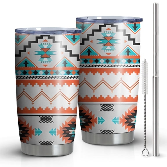 20oz Tumblers Blue and Pink Floral and Geometric Boho Pattern Stainless Steel Vacuum Insulated Double Wall Travel Tumbler Cups Mug with Lid and Straw,Cleaning Brush for Cold & Hot Drinks