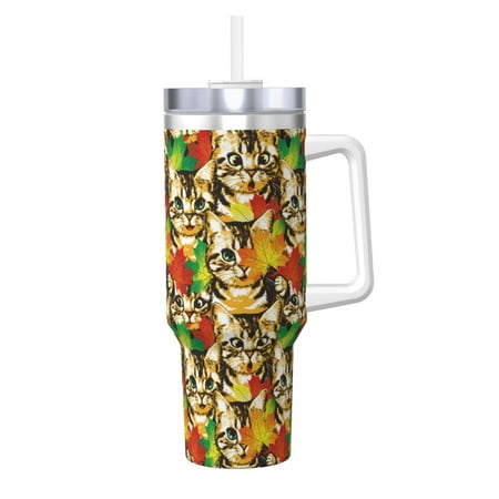

Lukts Kittens With Maple Leaves for 40OZ Ice Cup with Handle Stainless Steel Vacuum Insulated Cup Suitable for Indoor and Outdoor Activities
