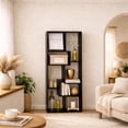 thumbnail image 2 of CQSXDA Asymmetrical Display Shelf  Wood Finish 5-Tier Design for Modern Home Decor and Organizing Spaces, Black, 2 of 6